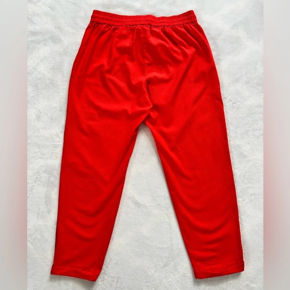 J.Crew Pants Orange Straight Leg Elastic Waist Drawstring Linen Size 6